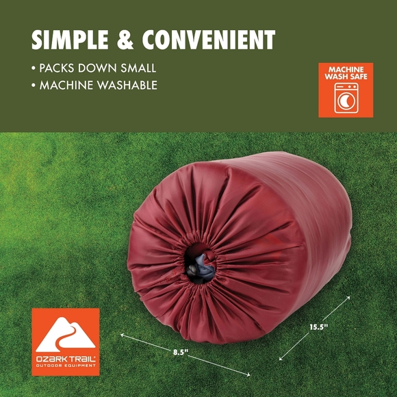 Ozark TrailOzark Trail 50-Degree Warm Weather Rectangular Sleeping Bag, Red - Picture 5 of 11